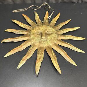 Copper color Metal Sun Face Celestial Wall art Hanging decor 12” sunburst VTG